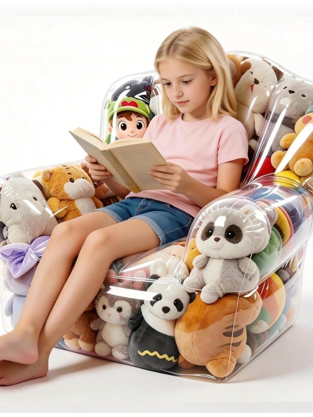 Clear Plush-Fill Kids Armchair - Pink Accent